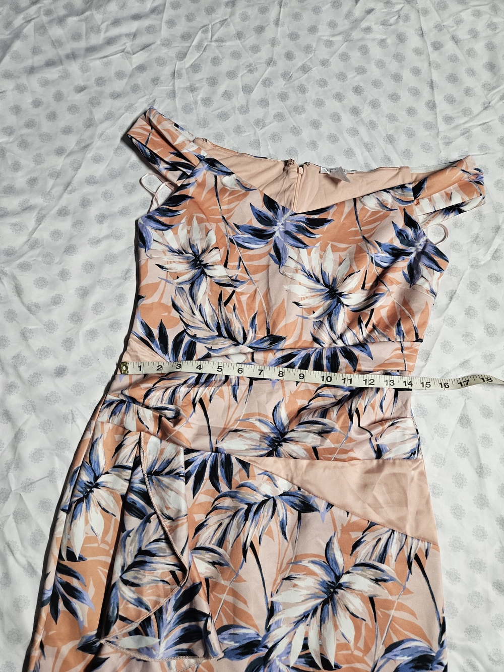 VENUS Peach and Blue Floral Off-Shoulder High-Low Dress - Picture 5 of 8